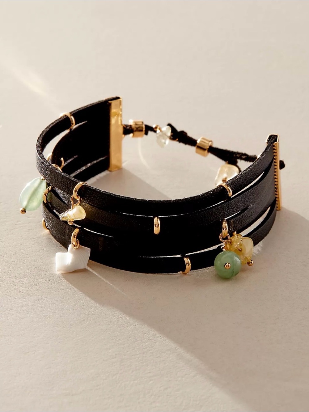 Free People Late Night Talking Cuff Bracelet - Black Leather & Charms. NWOT.